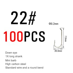 Vtwins 100PCS Long Shank Dry/Wet Nymph Fly Tying Hooks Caddis Mayfly Blue Olive Wing Fishhook Round Bend Trout Fishing Hooks