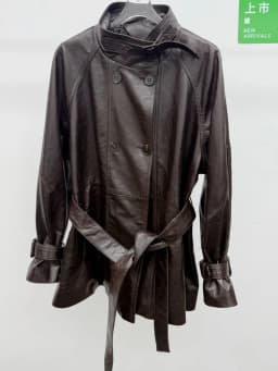 Office Ladies Loose Single-Breasted Genuine Leather Jackets Solid Color Turn Down Collar Long Sleeves Pockets Sheepskin Outwear