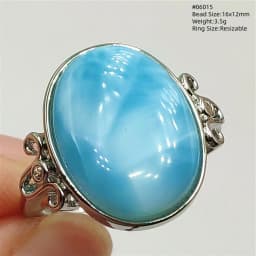 Natural Blue Larimar Adjustable Ring 925 Sterling Silver Larimar Gemstone Women Men Water Pattern AAAAA