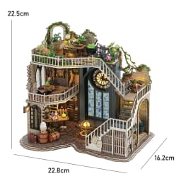Zuuton DIY Miniature Magic Doll House Kit Wooden Gothic Clock Tower Building Model with LED Light Creative Gift for Home Decor