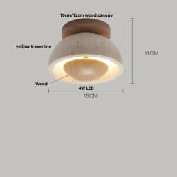 IWHD Wood Canopy LED Ceiling Light Fixture Nordic Modern Simple Ellipse Natural Yellow Travertine Ceiling Lamp Lamparas De Techo