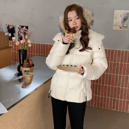 Winter Solid Color Long-sleeved Short Fur Collar Hooded Down Jacket Korean Women's Holiday Fashion Versatile and Thin Coat