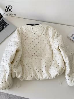 SINGREINY Polka Dot Cotton-Padded Short Jacket Korean Lace Up Drawstring Pocket 2026 Winter Ladies Preppy Style Warm Thick Coat