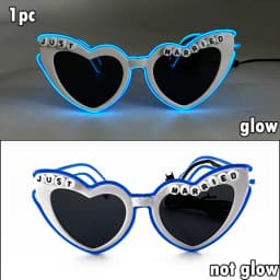 White Just Married LED Luminous Glasses Heart Shaped EL Neon Decorative Glasses Engagement Wedding Bridal Shower Props