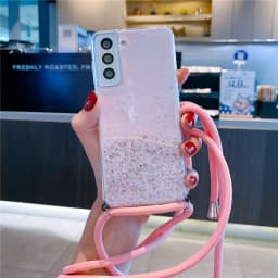 Glitter Necklace Case For Samsung Galaxy S25 S23 S21 S20 FE S24 Plus S26 Ultra A56 A36 A17 Crossbody Lanyard Strap Phone Cover