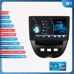 Snapdragon 8Core Android 14 Car Radio For Peugeot 107 Toyota Aygo Citroen C1 2005 - 2014 wireless CarPlay Android Auto 4G BT5.4