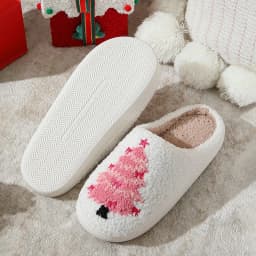 Christmas Tree Fluffy Slide Slippers Ladies Soft Plush Winter Home Footwear Party Gift for Girls Holiday Xmas Indoor Women Shoes