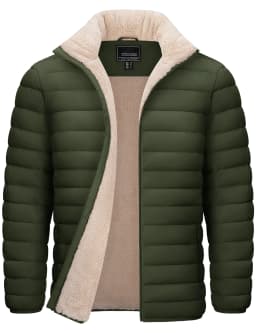 TACVASEN Men's Puffer Jacket Winter Warm Sherpa Lined Water Resistant Windproof Insulated Jacket Winter Puffy Coat Hiking Travel