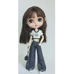 DLBell Round Neck Tight Shirts Crop Tops Short Sleeve T-shirt and Wide Leg Jeans Streetwear for Blythe Azone OB24 Doll Clothes