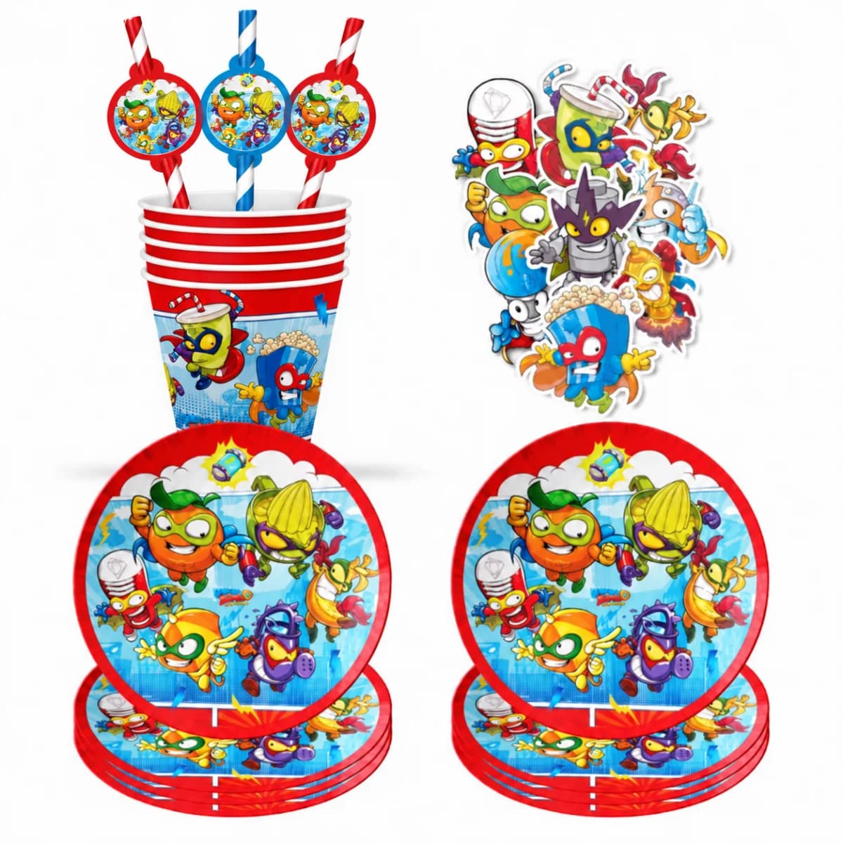 Cartoon Superzings Theme Disposable Tableware Set Birthday Party Baptism Communion Backdround Balloon Plate Decorate Supplie