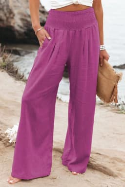 Women's casual pants with drawstring, mid waist, beach wide leg, spring and summer, European and American pants