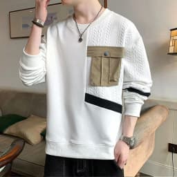 Unisex Personalized Patchwork Pullover for Men's 2023 Autumn New Versatile Casual Plush Loose Trendy Top Spliced O-neck Shirt