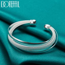 DOTEFFIL 925 Sterling Silver Large Reticulated Smooth Bangle Bracelet For Woman Man Wedding Engagement Jewelry