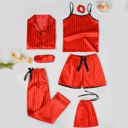 Kids Silk Like Striped Pajama Set 7 Piece Homewear All Season Wear Comfortable Sleepwear Outfit Girl Clothes