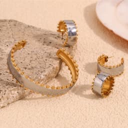 E.B.belle Double Color Beads Edge Glossy Bracelet Earring Ring Women Jewelry Set Stainless Steel 18k Gold Plated Waterproof
