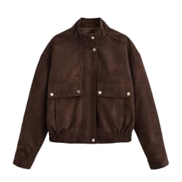 Retro American Suede Short Jacket Women's Versatile Pocket Baseball Style Slimming Stand Collar Jacket Warm Polyester Fiber