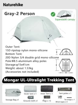 Naturehike Mongar 1 2 3 Base/UL/PRO Camping Tent Ultralight Outdoor Waterproof Hiking Tent 1 2 3 Person Backpacking Tent