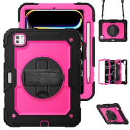 for iPad Pro11 M4 A2836 2024 , Military Grade Shockproof Protector Silicone Cover Pencil Holder+Handle Shoulder Strap