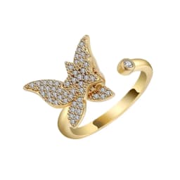 SMJEL Flower Shiny Rhinestone Rotatable Fidget Spinner Ring for Women Anti Anxiety Butterfly Animal Design Anti Stress Accessory