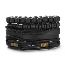 4Pcs/Set Braided Wrap Leather Bracelet for Men Women Vintage Yin Yang Infinity Wood Beads Charm Bracelets Male Wristband Jewelry