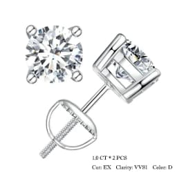 Bamoer 0.5-1ct Moissanite Screw Back Earrings for Women, D Color VVS1 Clarity Lab Created Diamond Earring White Gold Earrings