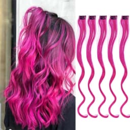 5 pcs/set 18 Inch Colored Clip In Hair Extensions Long Curly Synthetic Highlight Hairpieces Colorful Streak Hair For Women