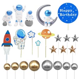Space Birthday Supplies Astronaut Cake Topper Spaceman Mini Ornaments For Kids Boy Universe Outer Space Theme Party Decorations