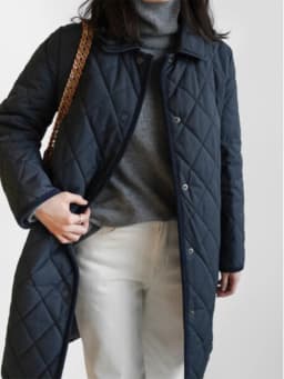 Retro Diamond Pattern Cotton Shirt Women's Mid-Length Warmth Outerwear Long Sleeve Collar Button Detail Black Coat