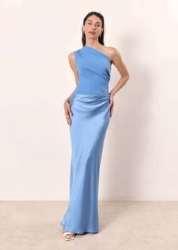 Elegant One-Shoulder Patchwork Satin Maxi Dress Women Sleeveless Ruched Slim Long Dresses 2026 Wedding Guest Evening Party Robes