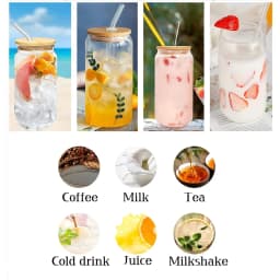 16oz Glass Drinking Cup Comes with A Bamboo Lid and A Glass Straw Suitable for Cocktails Coffee Beverages Etc.