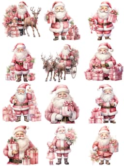 12Pcs/Pack Pink Santa Clause Sticker DIY Craft Scrapbooking Album Junk Journal Decorative Stickers