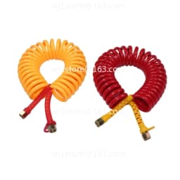 Spiral Spring Reinforced Air Brake Hose, Double Layer PU Coiled Line for Truck & Trailer - Black Red Yellow