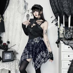 Goth Dark Punk Gothic Grunge Irregular Lace Hem Mini Skirts Women Mall Goth Plaid Pleated Skirt Belt Y2K Alt Streetwear Bottoms