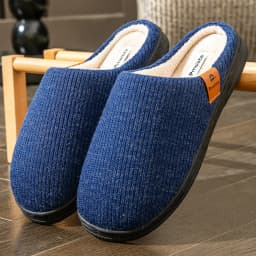 Winter men's slippers memory cotton shoe pad TPR large sole flat bottom anti slip warm and comfortable indoor knitted shoes