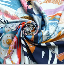 Pink Decorative Silk Scarf 90*90 Silk Satin Wrap Scarf Screen Printing Process Hand-Crimped Edges "M90F275-2"