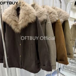 OFTBUY Winter Warm Real Suede Jacket Button Thick Padded Fashion Loose Outerwear Women Luxury Fox Fur Collar Goose Down Parka