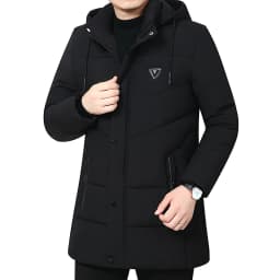Hooded Winter Down Cotton Coat for Men Parkas Thickened Solid Color Padded Cardigan Midi Length Zip Up Men's Warm Jacket