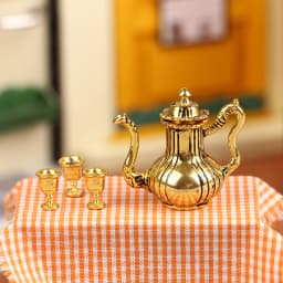 1:12 Doll House Miniature Metal Tea Set/Wine Set Model Doll House Furniture Miniature Dining Ware Toy Teapot Cup Plate