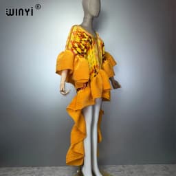 WINYI Summer Pleated Elastic Maxi Kaftan Boho Evening Dress Elegant Beach Cover Up Luxury Party Dress Dubai Style Abaya