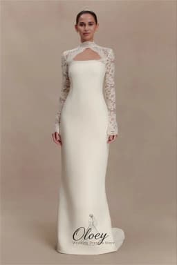 OLOEY Modern High Neck Long Lace Sleeve Wedding Dresses For Woman Satin Mermaid With Train Outdoor Bridal Gown Customized