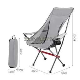 High Back Camping Chair, Portable Folding Chair with Cup Holder, Arm Rest, & Carry Bag; Supports up to 150kg, Black/Gray/Beige