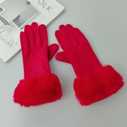 Winter Suede Leather Internal Plush Full Finger Outdoor Riding Warm Gloves Woman's Plush Thick Touch Screen Driving Mittens H92