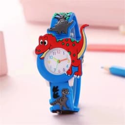 3D stereoscopic dinosaur children's watch equipped with a soft silicone strap with a cartoon style design suitable for students.