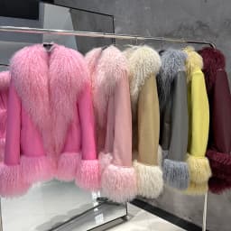 YOLOAgain Real Mongolia Sheep Fur Collar Real Leather Jacket Coat Women