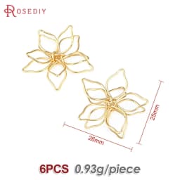 18K Gold Color 3D Wire Flower Charms Pendants High Quality Diy Jewelry Making Necklace Earrings Accessories for Women