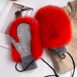 Real Fox Fur Gloves Knitted Women Mittens Winter Girls Fashion Fluffy Warm 100% Real Fox Fur Gloves