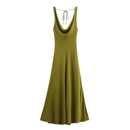 HH Women's Solid Vacation Style Satin Texture Backless V-neck Midi Dress Summer Female Elegant Sexy Lace-up Strap Dress