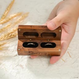 Wood Double Ring Box Free Engraving Name Wedding Ring Engagement Bearer Box Custom Proposal Modern Rustic Wedding Wide Ring Box