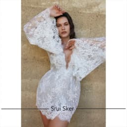 Luxury Lace Deep V Neck Customized Short A Line Wedding Dress Buttons Tiered Flare Sleeves Formal Bridal Gown Vestidos De Novia