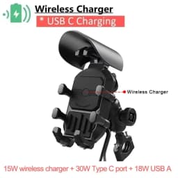 Shockproof Motorcycle Phone Holder 15W Wireless Charger & 18W USB 30W Type C Fast Charging Motorbike Bicycle Bike Scooter Stand